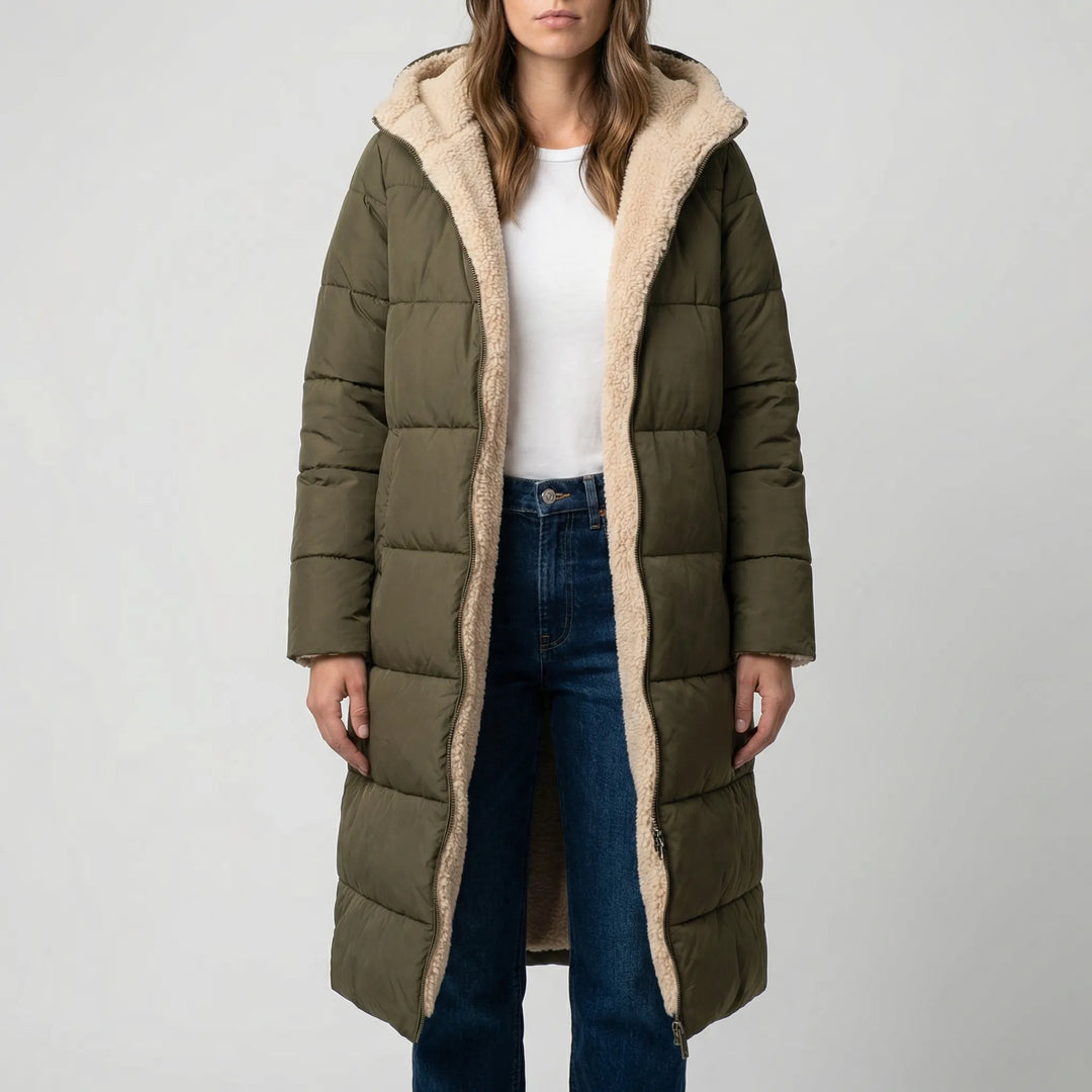 Dualvex - Abrigo largo reversible con capucha para invierno