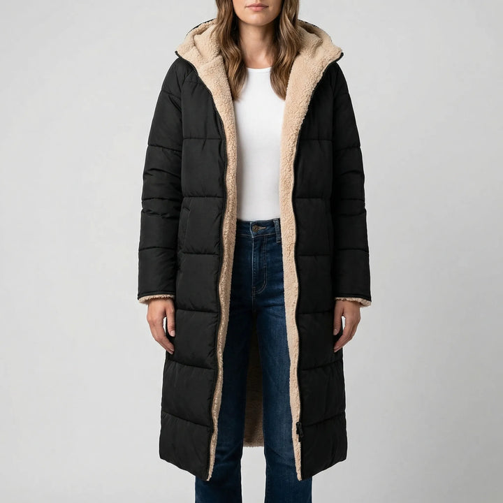 Dualvex - Abrigo largo reversible con capucha para invierno