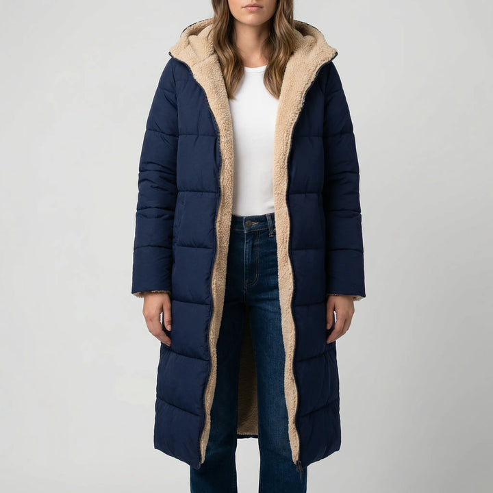 Dualvex - Abrigo largo reversible con capucha para invierno