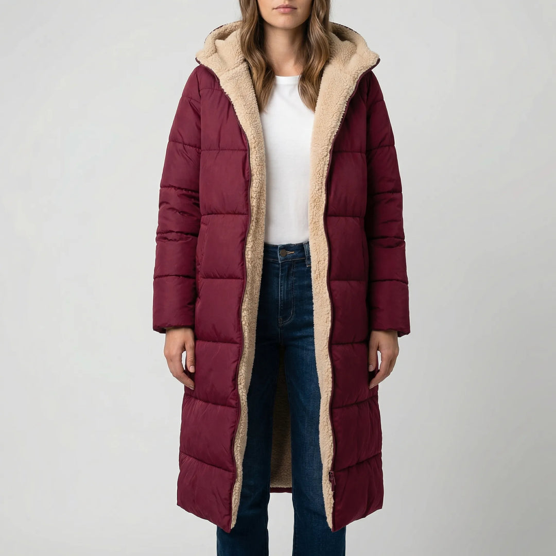 Dualvex - Abrigo largo reversible con capucha para invierno