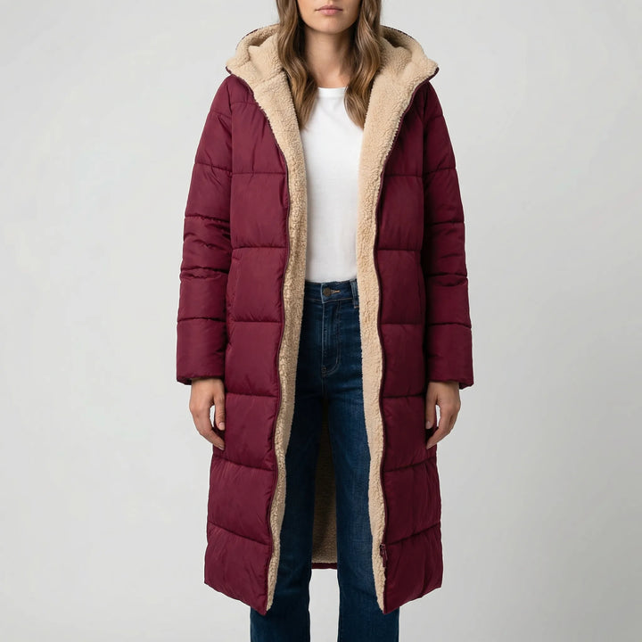 Dualvex - Abrigo largo reversible con capucha para invierno