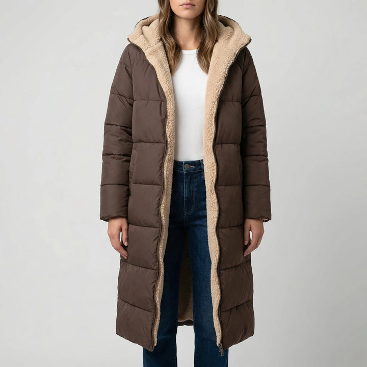 Dualvex - Abrigo largo reversible con capucha para invierno