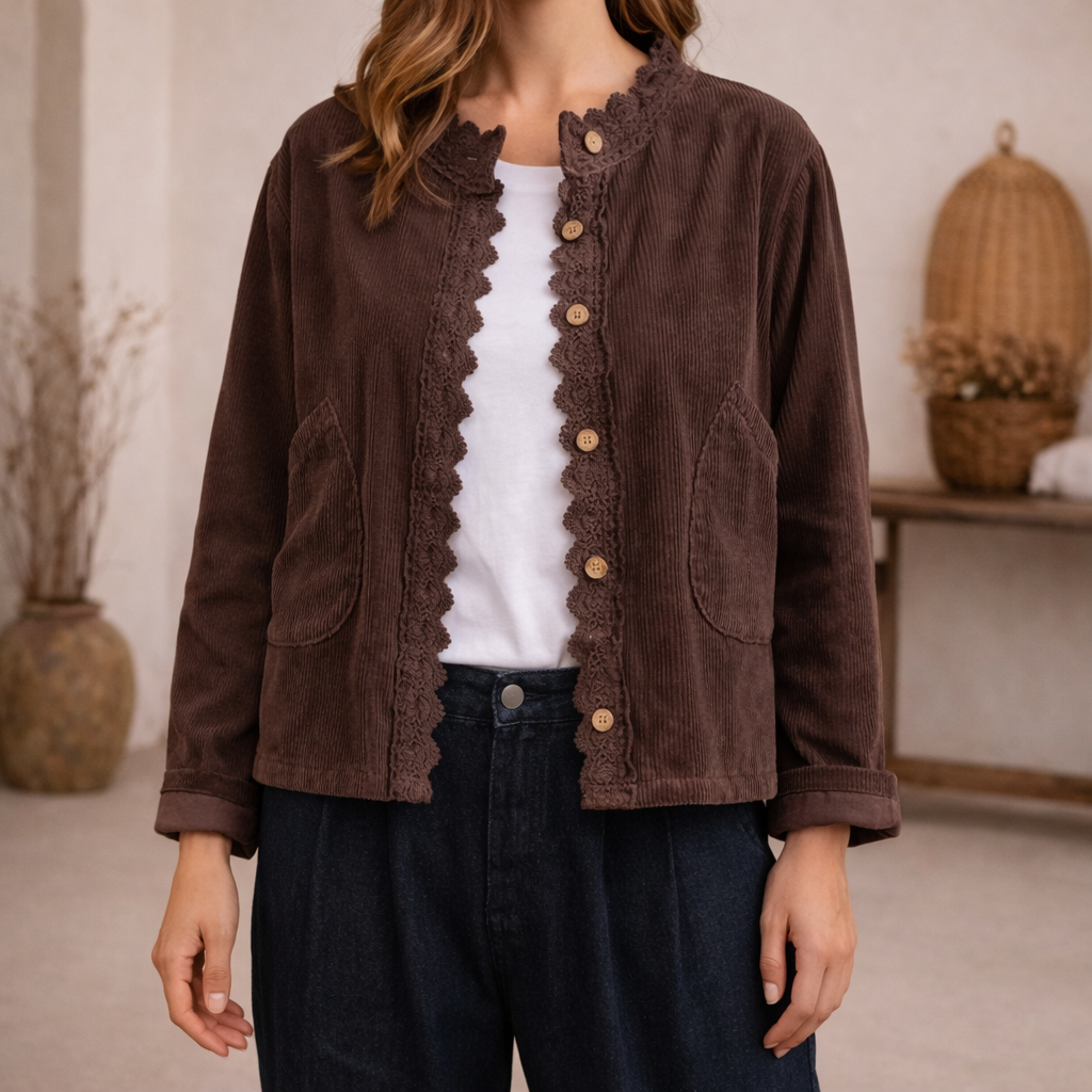 Chaqueta de Pana con Detalles de Puntada para Mujeres