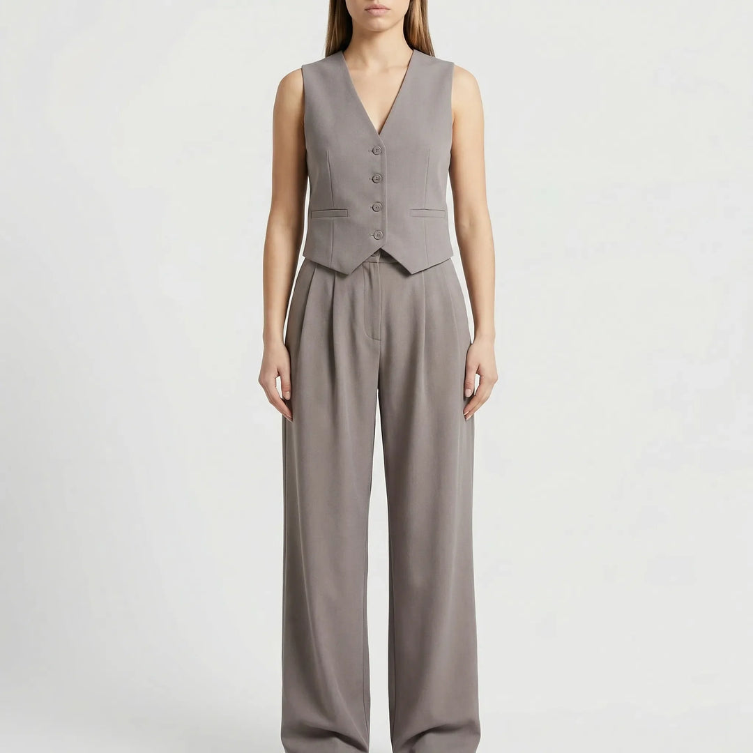 Elanza - Conjunto de chaleco sin mangas y pantalón de pierna ancha