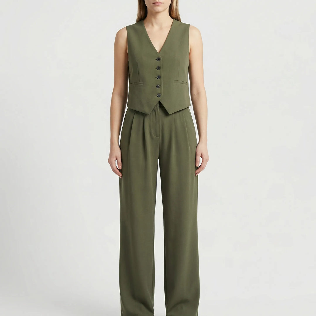 Elanza - Conjunto de chaleco sin mangas y pantalón de pierna ancha