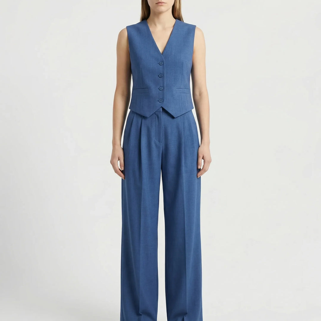 Elanza - Conjunto de chaleco sin mangas y pantalón de pierna ancha