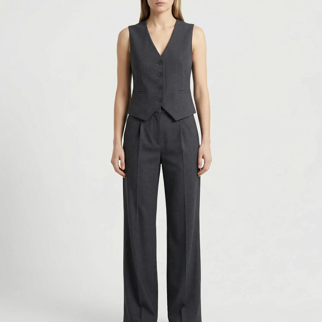Elanza - Conjunto de chaleco sin mangas y pantalón de pierna ancha