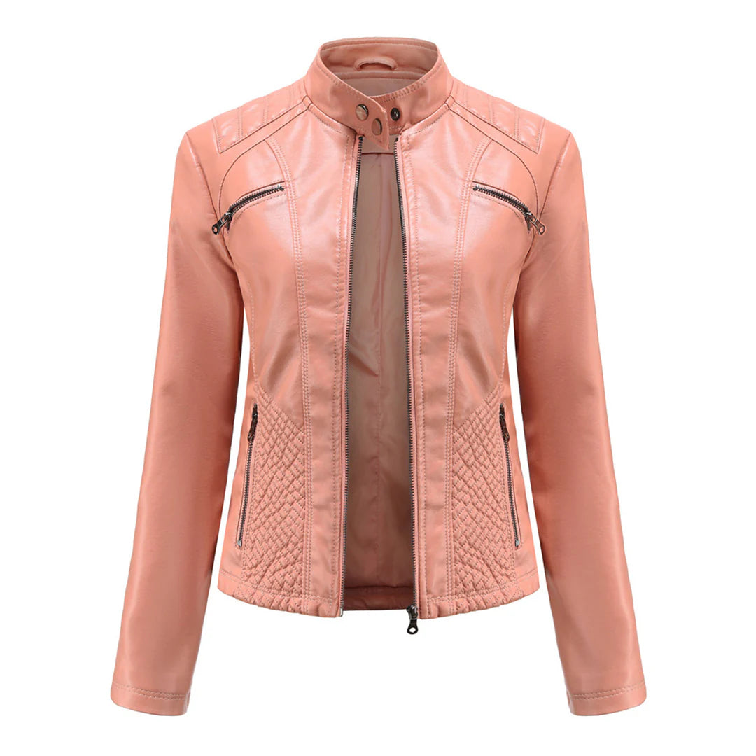 Chaqueta elegante de imitación de cuero para mujer