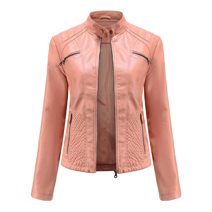 Chaqueta elegante de imitación de cuero para mujer