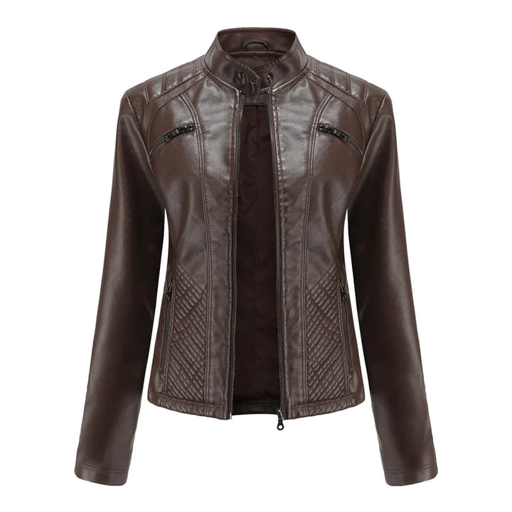 Elegante chaqueta de imitación de piel para mujer con diseño clásico de motera