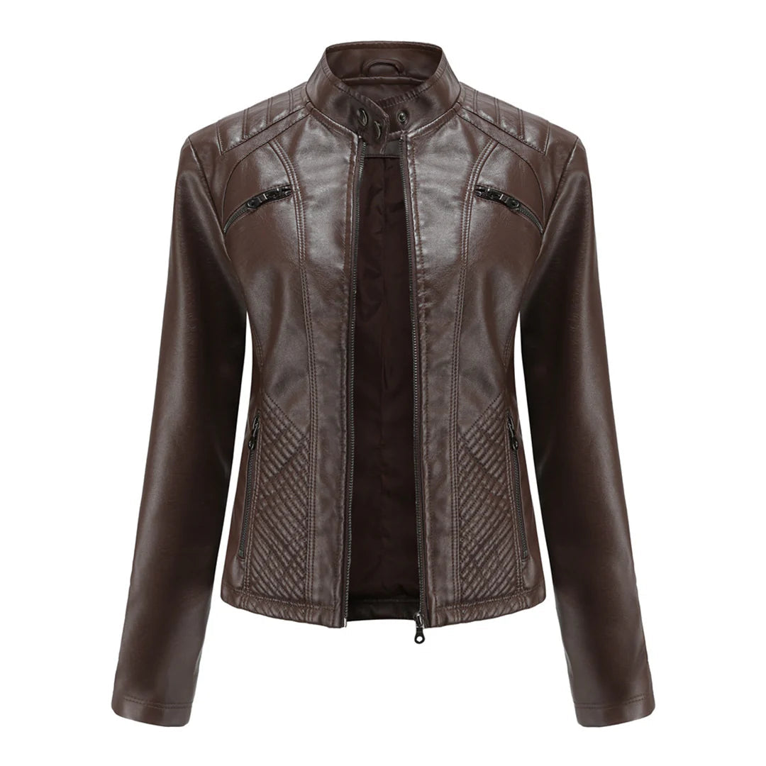 Chaqueta elegante de imitación de cuero para mujer