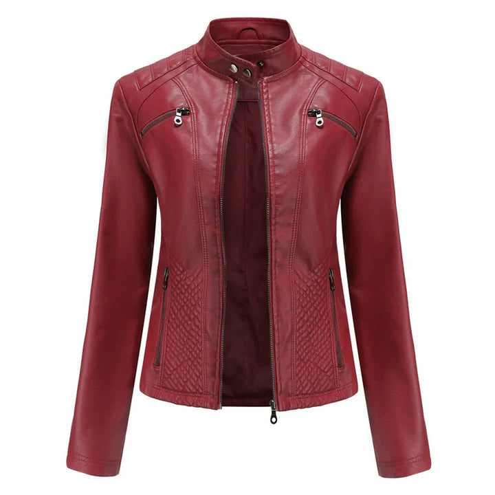 Elegante chaqueta de imitación de piel para mujer con diseño clásico de motera