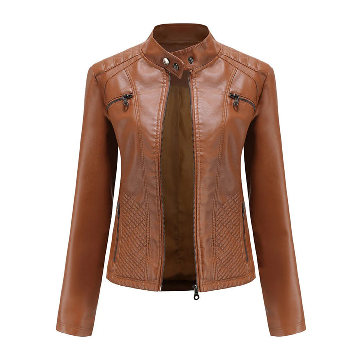 Chaqueta elegante de imitación de cuero para mujer