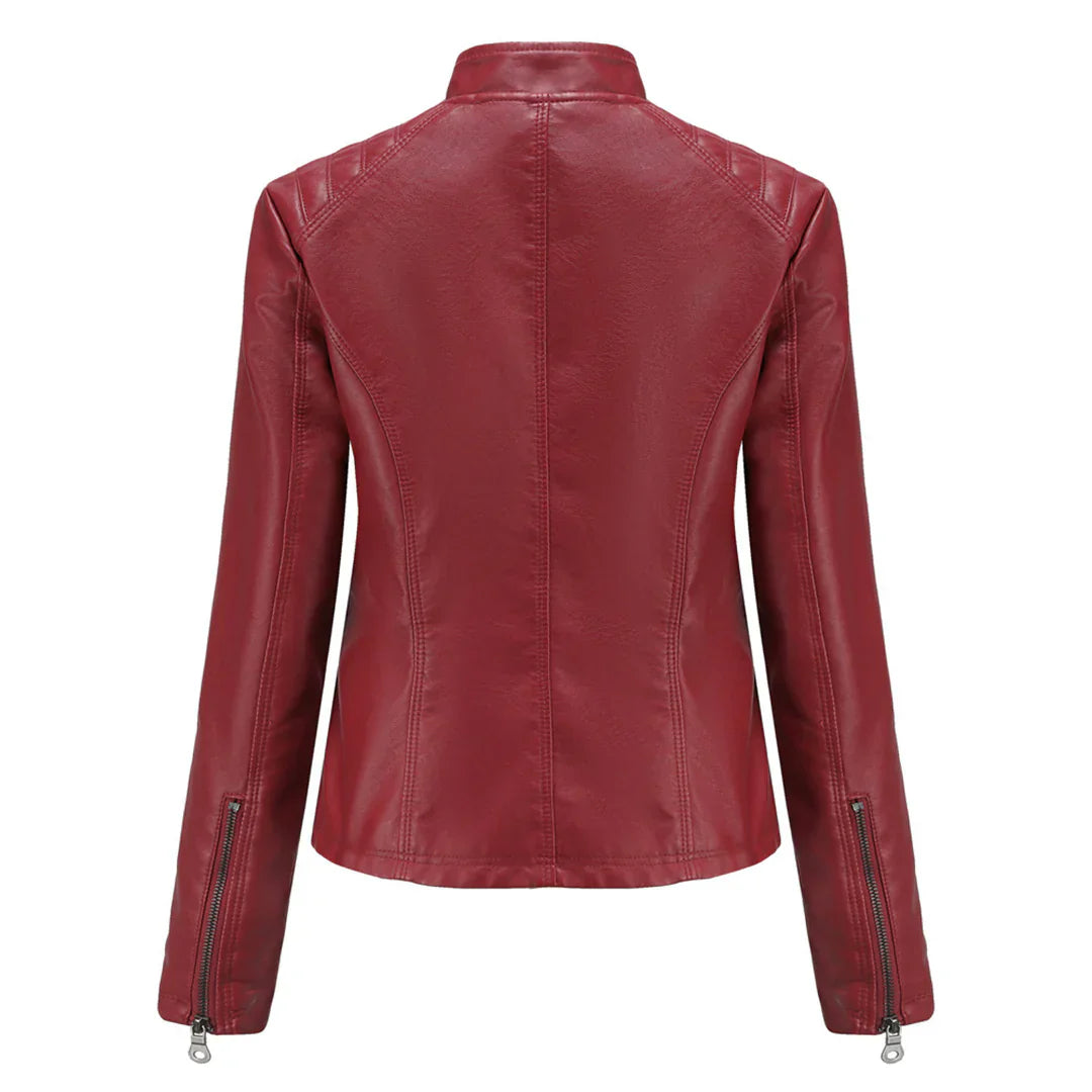 Elegante chaqueta de imitación de piel para mujer con diseño clásico de motera
