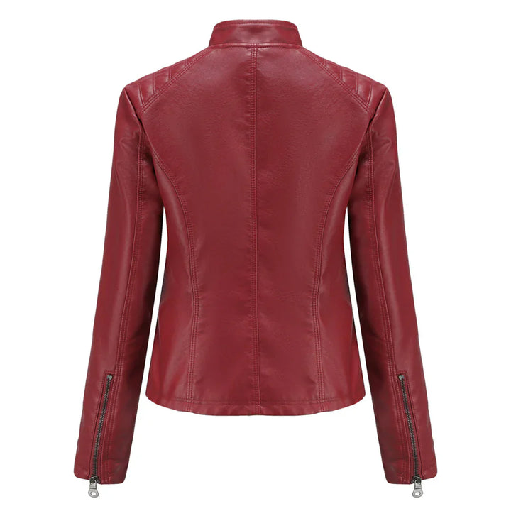 Elegante chaqueta de imitación de piel para mujer con diseño clásico de motera