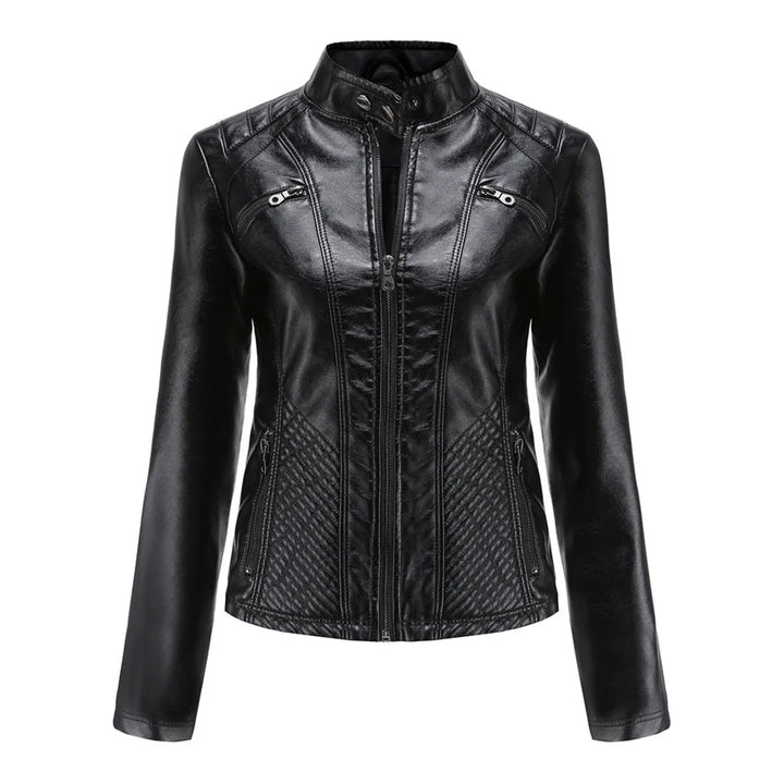 Chaqueta elegante de imitación de cuero para mujer