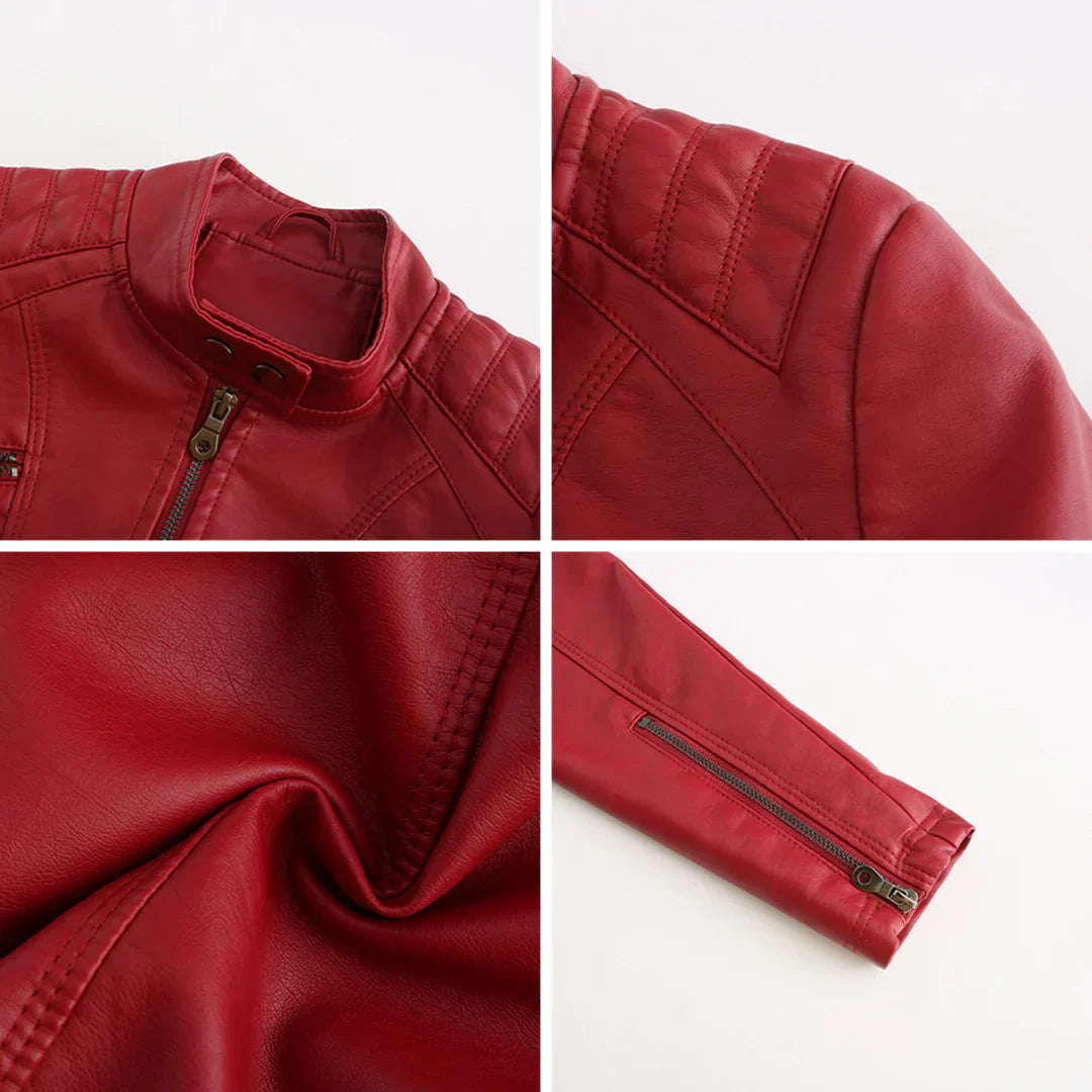 Elegante chaqueta de imitación de piel para mujer con diseño clásico de motera