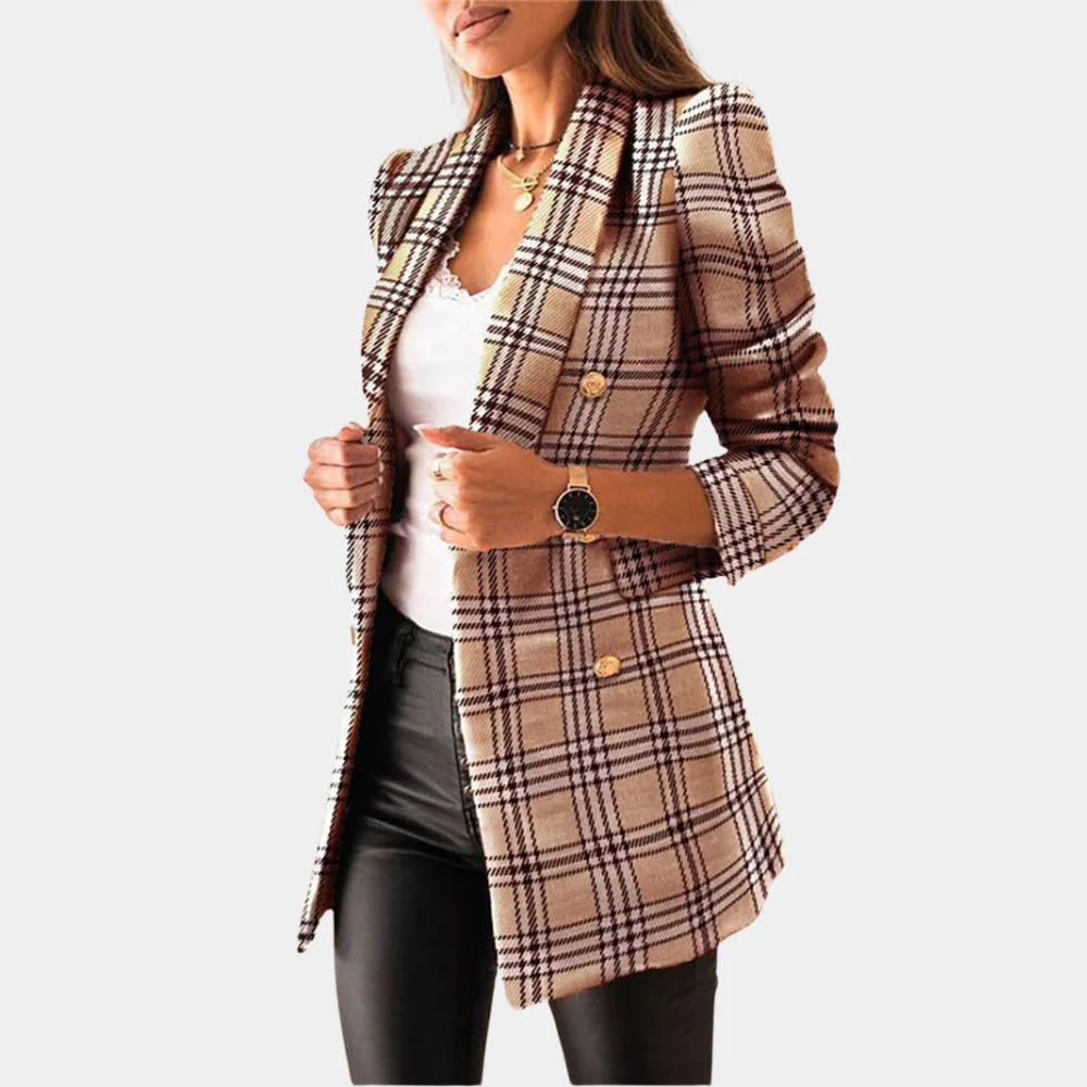 Elegante blazer de mujer con estampado de cuadros clásico