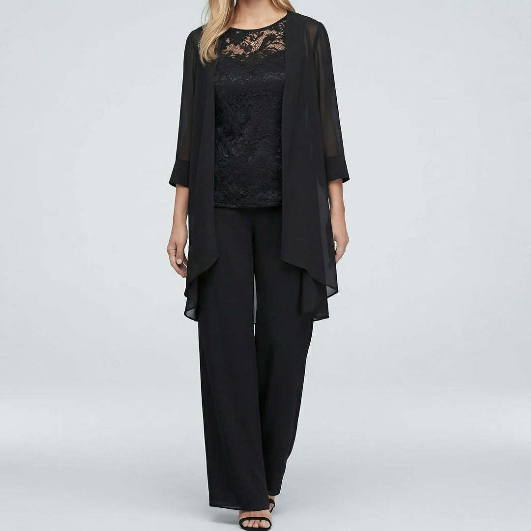 Elsvane - Conjunto de vestido de 3 piezas con detalles de encaje