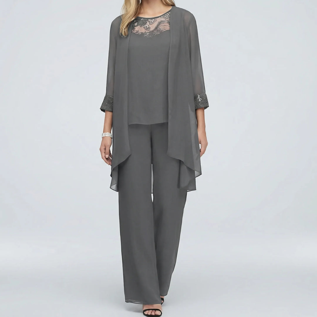 Elsvane - Conjunto de vestido de 3 piezas con detalles de encaje