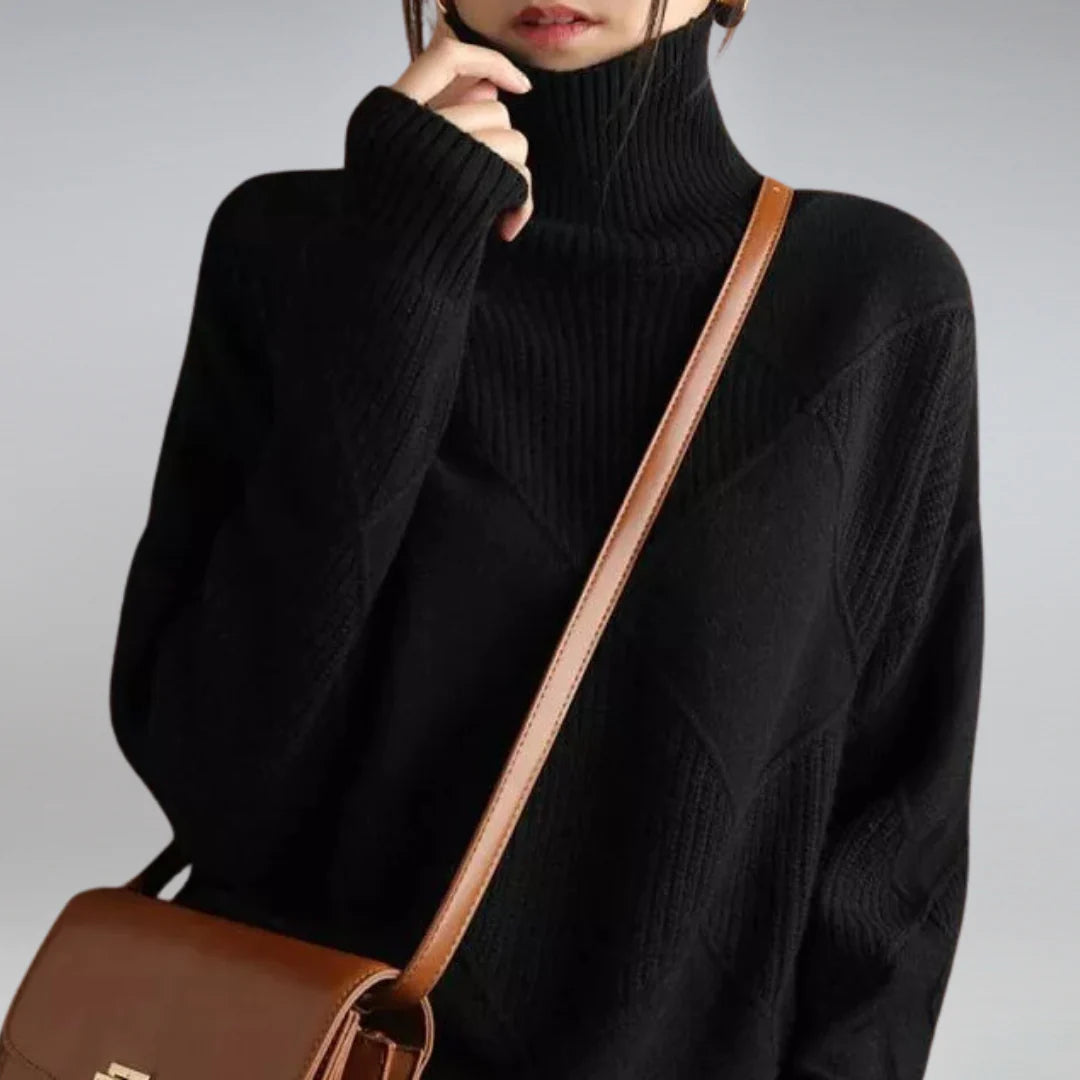 Jersey de cuello alto de lana fina de lujo para mujer