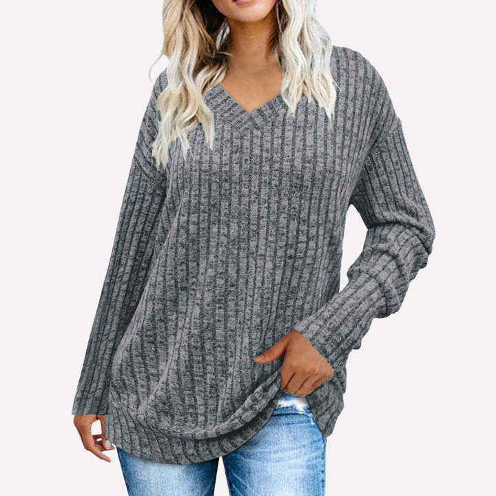 Top de Manga Larga con Cuello en V para Mujeres