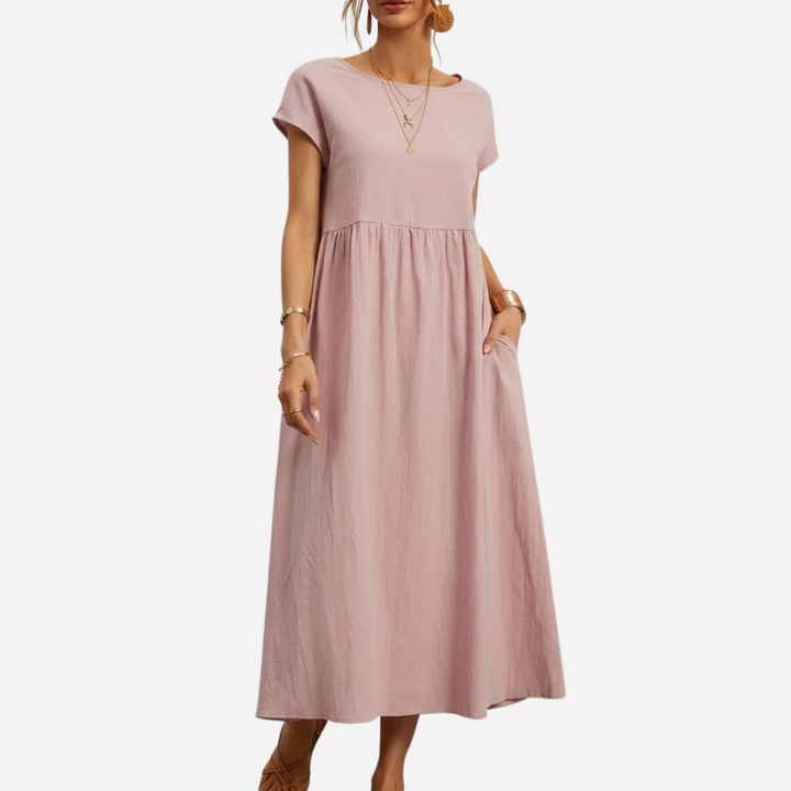 Vestido de Algodón Vintage con Cuello O para Mujeres