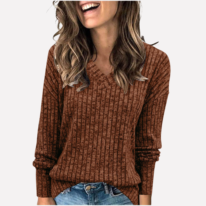 Top de Manga Larga con Cuello en V para Mujeres