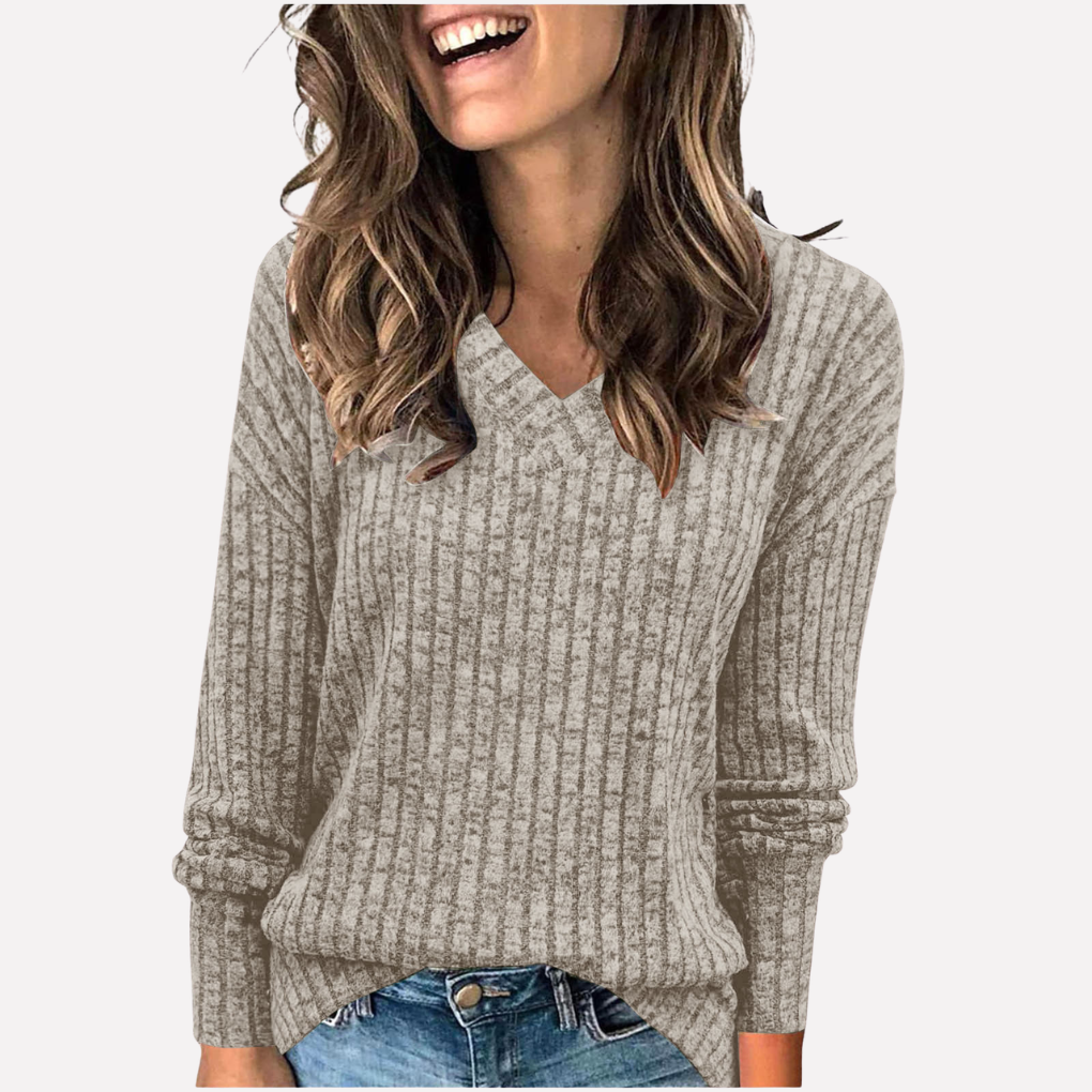 Top de Manga Larga con Cuello en V para Mujeres