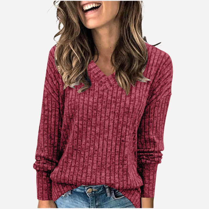 Top de Manga Larga con Cuello en V para Mujeres