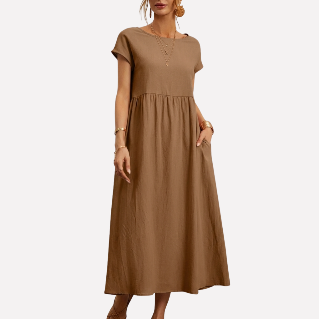 Vestido de Algodón Vintage con Cuello O para Mujeres