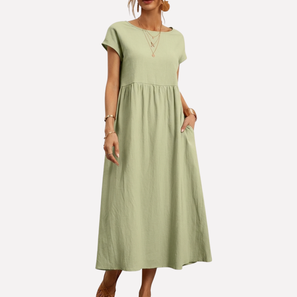 Vestido de Algodón Vintage con Cuello O para Mujeres