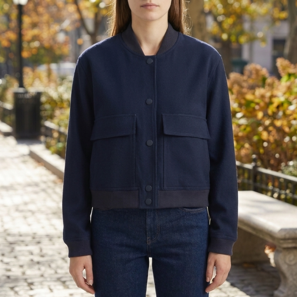 Chaqueta Bomber Casual Recortada para Mujeres