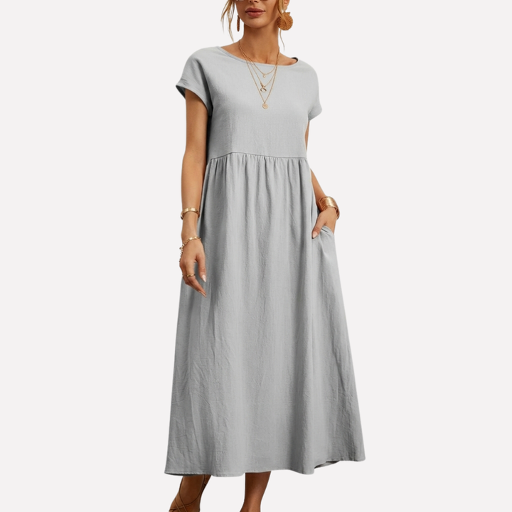Vestido de Algodón Vintage con Cuello O para Mujeres