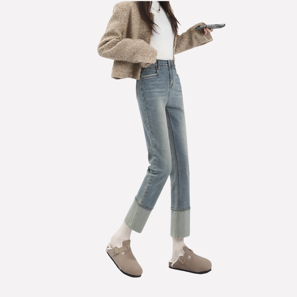 Jeans de pierna ancha de alta cintura para mujeres