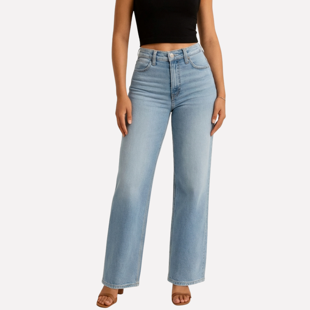 Pantalones Vaqueros de Mujer de Alta Cintura y Pierna Recta – Estilo Casual Recortado