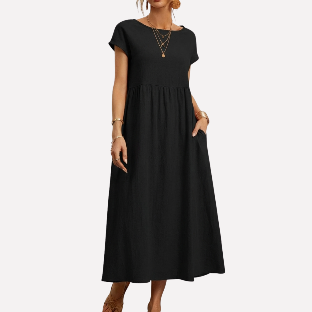 Vestido de Algodón Vintage con Cuello O para Mujeres