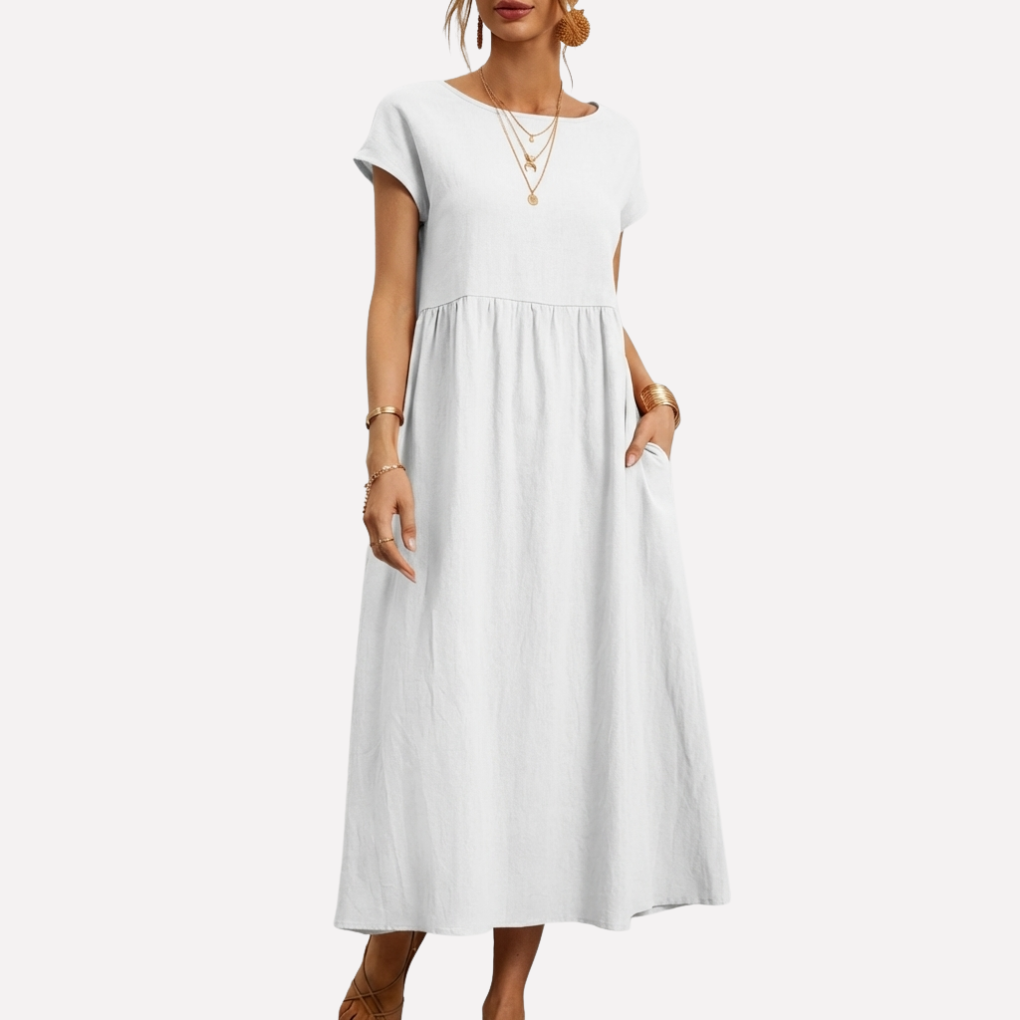 Vestido de Algodón Vintage con Cuello O para Mujeres