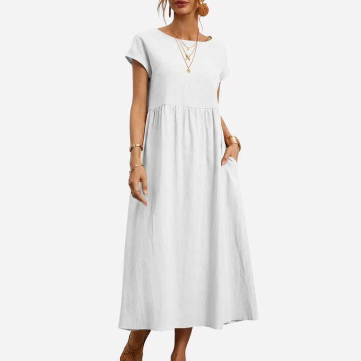 Vestido de Algodón Vintage con Cuello O para Mujeres