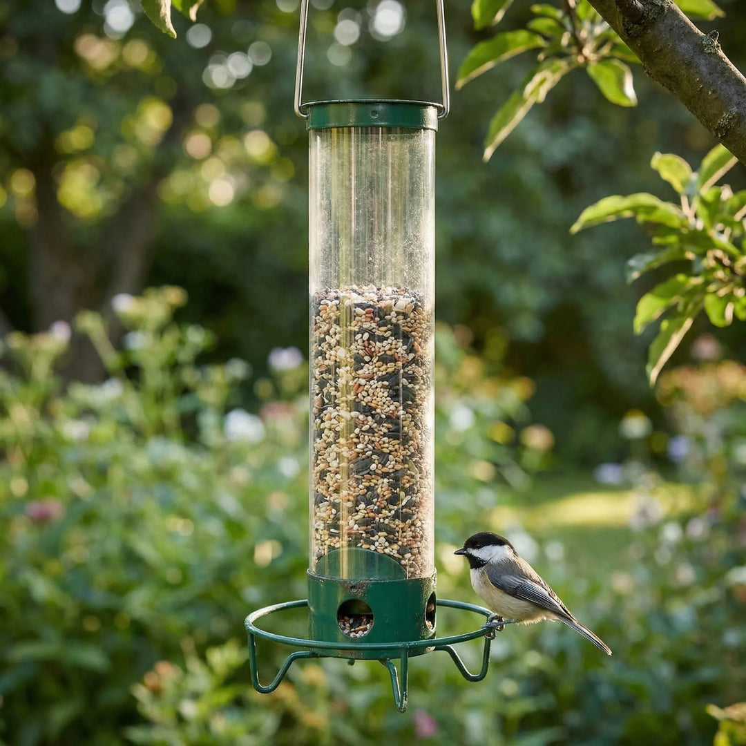 Feedrix - Comedero para pájaros colgante de tubo con aro para percha