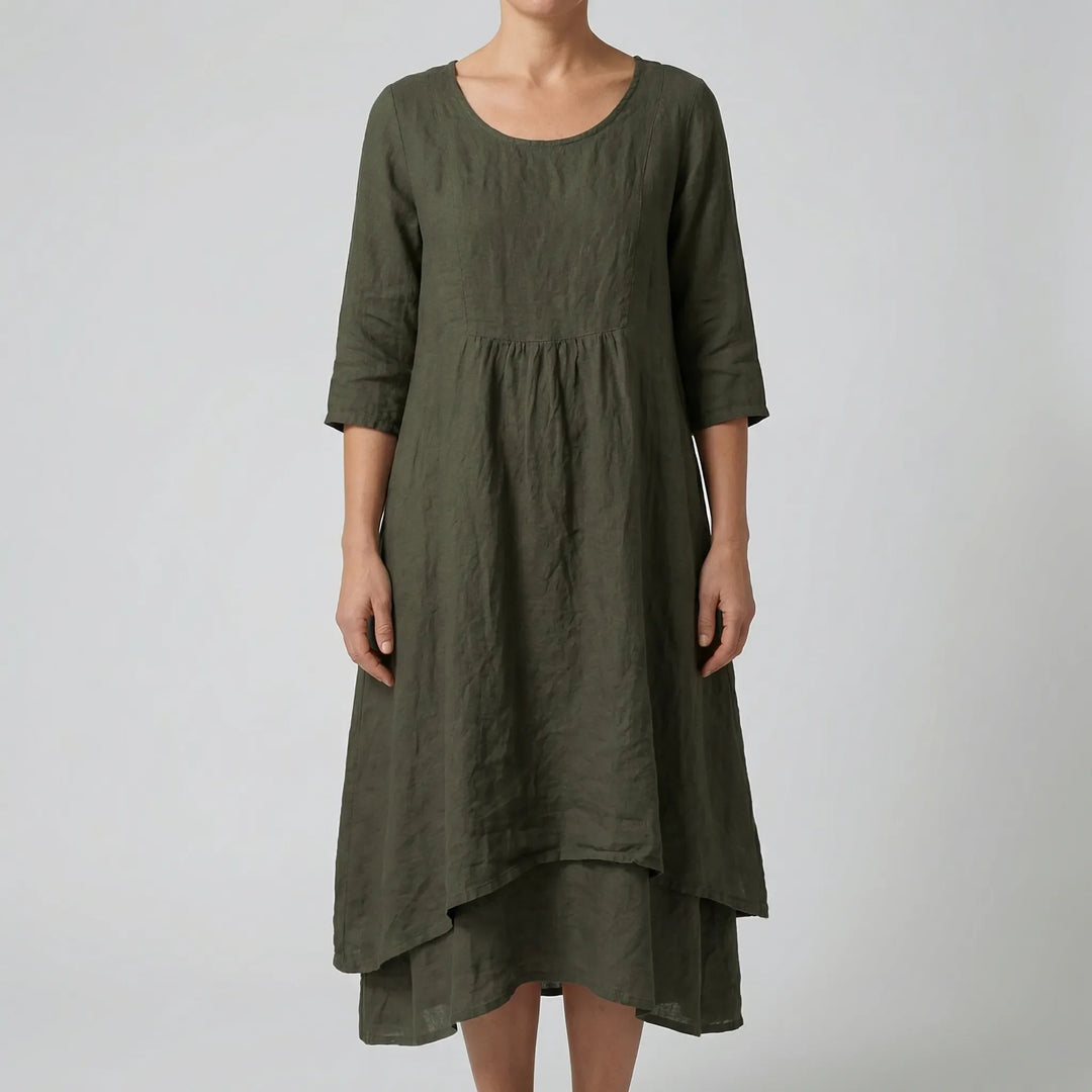 Fleurwyn - Vestido midi holgado con costura en la cintura
