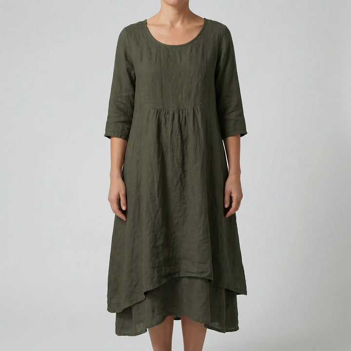 Fleurwyn - Vestido midi holgado con costura en la cintura