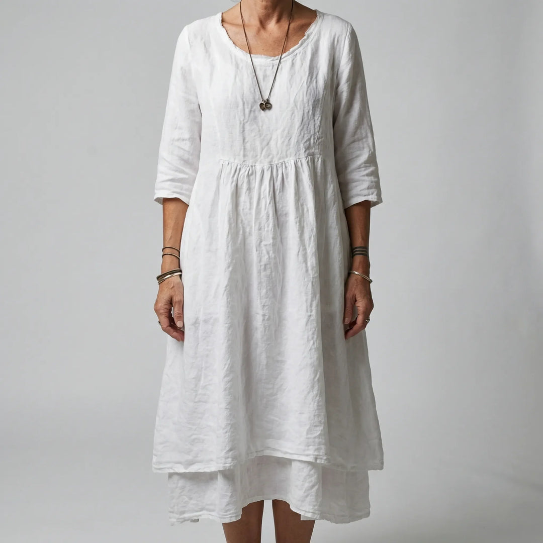 Fleurwyn - Vestido midi holgado con costura en la cintura