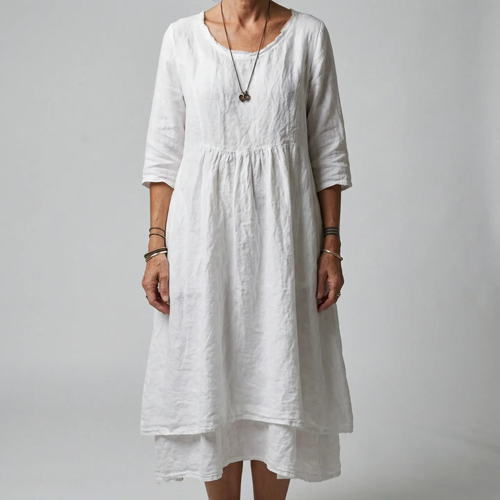 Fleurwyn - Vestido midi holgado con costura en la cintura