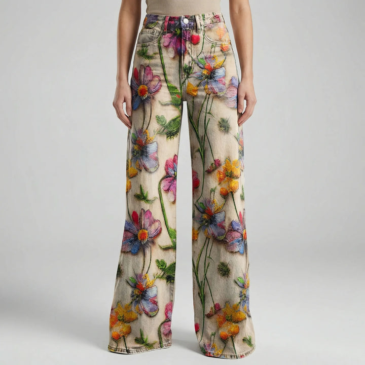 Florива - Pantalones largos estampados de pierna ancha