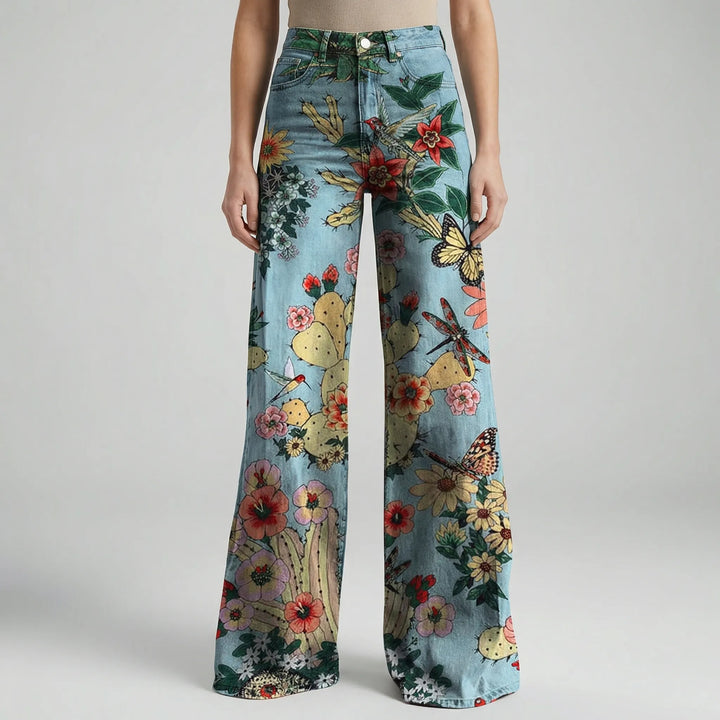 Florива - Pantalones largos estampados de pierna ancha