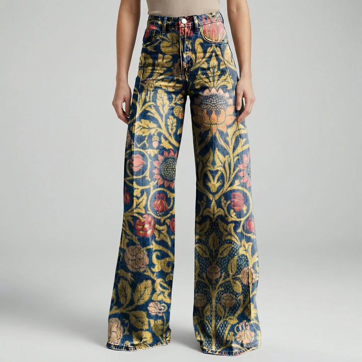Florива - Pantalones largos estampados de pierna ancha
