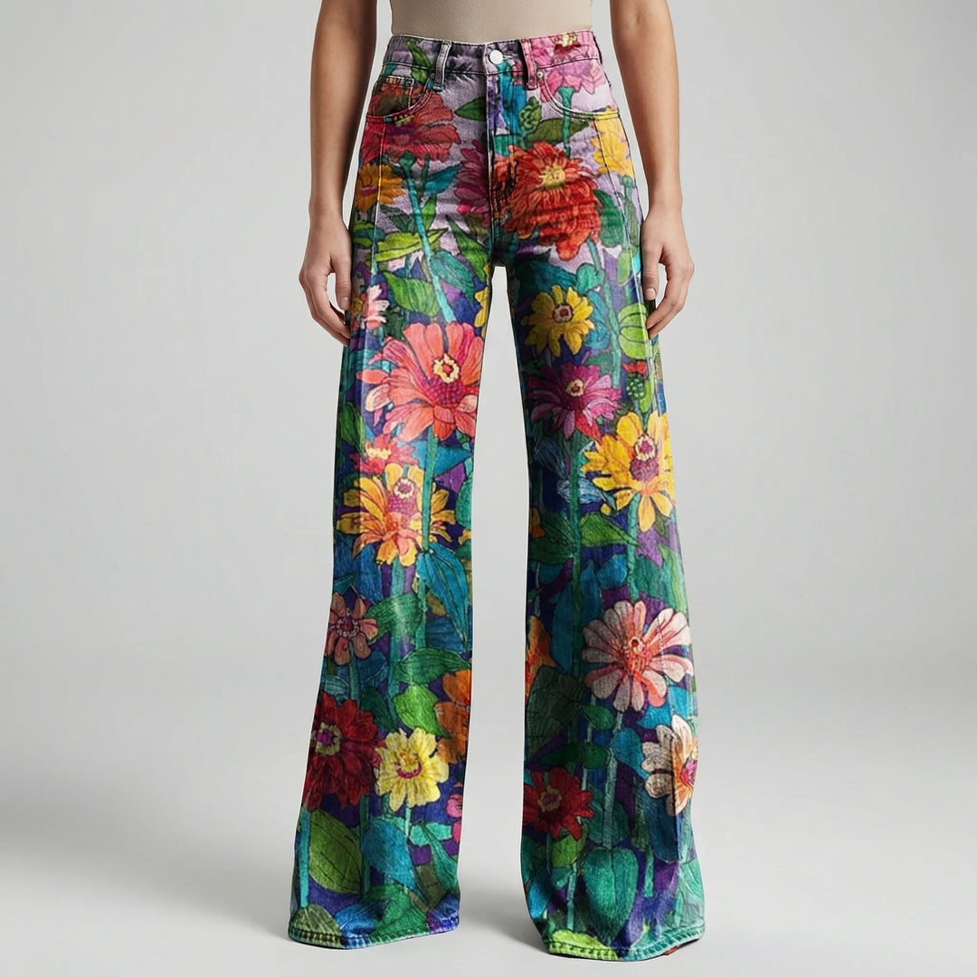 Florива - Pantalones largos estampados de pierna ancha