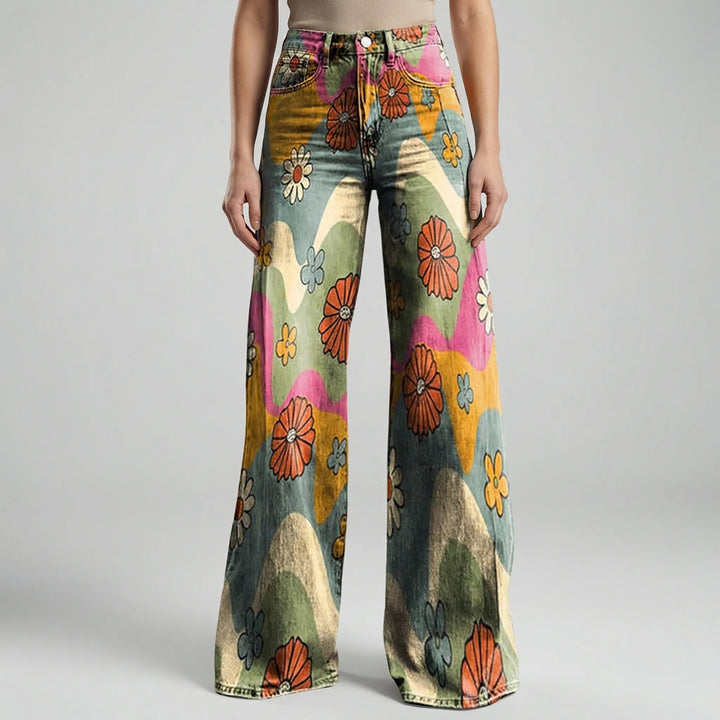 Florива - Pantalones largos estampados de pierna ancha
