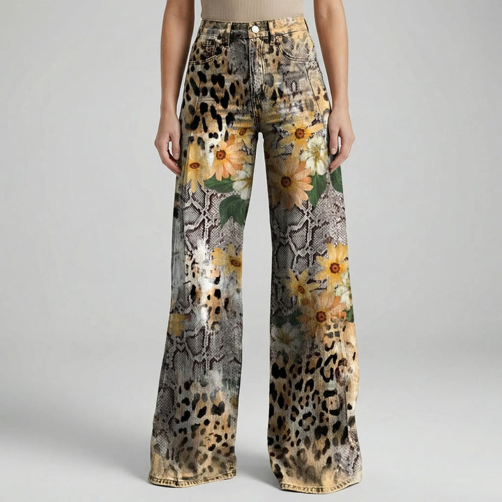 Florива - Pantalones largos estampados de pierna ancha